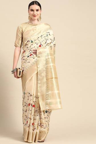 off_white off white & red floral embroidered silk cotton saree