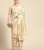 off_white off white & red floral embroidered silk cotton saree