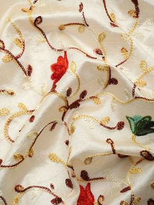 off_white off white & red floral embroidered silk cotton saree 4