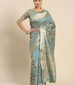 turquoise turquoise floral embroidered silk cotton saree