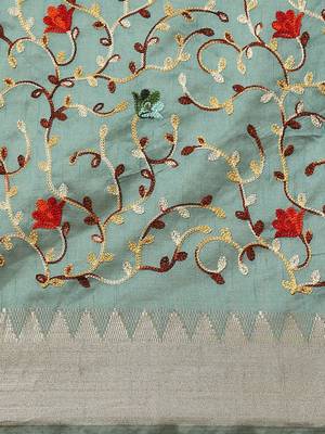turquoise turquoise floral embroidered silk cotton saree 3