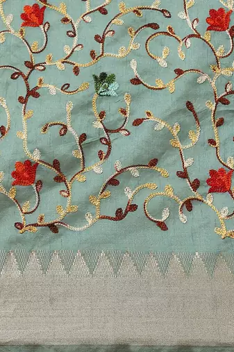 turquoise turquoise floral embroidered silk cotton saree