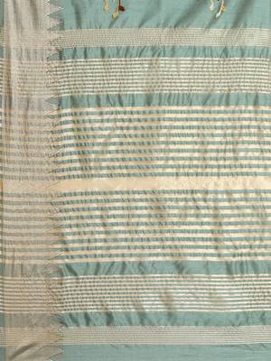 turquoise turquoise floral embroidered silk cotton saree 4