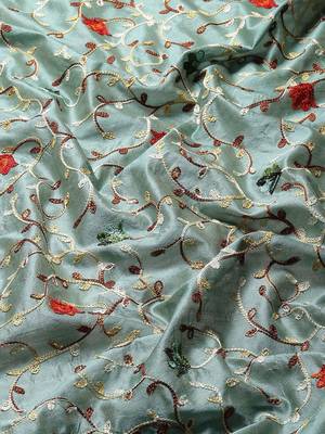 turquoise turquoise floral embroidered silk cotton saree 5
