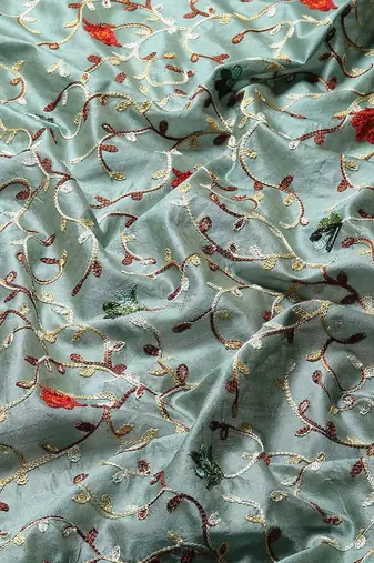 turquoise turquoise floral embroidered silk cotton saree