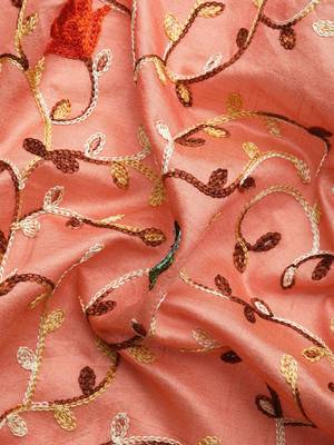 pink pink & green floral embroidered silk cotton saree 4