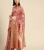 purple purple & peach-coloured floral embroidered silk cotton saree