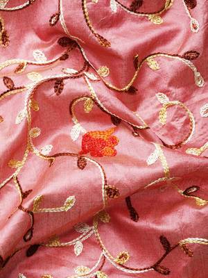 purple purple & peach-coloured floral embroidered silk cotton saree 5