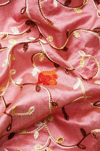 purple purple & peach-coloured floral embroidered silk cotton saree