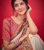 cream ethnic motifs banarasi saree