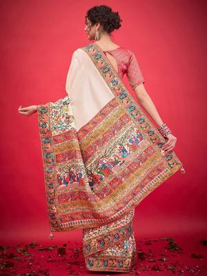 cream ethnic motifs banarasi saree 3