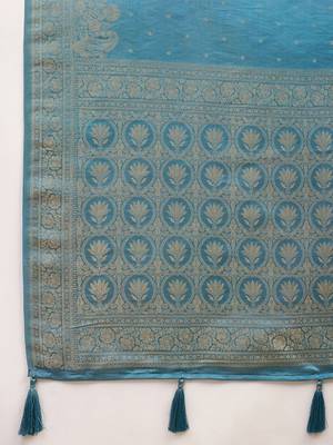 blue ethnic motifs zari satin banarasi saree 5