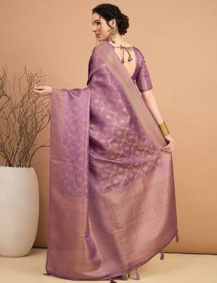 purple ethnic motifs zari satin banarasi saree 2