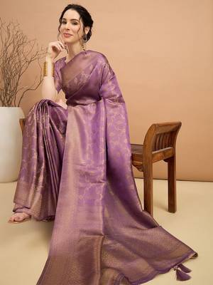 purple ethnic motifs zari satin banarasi saree 4