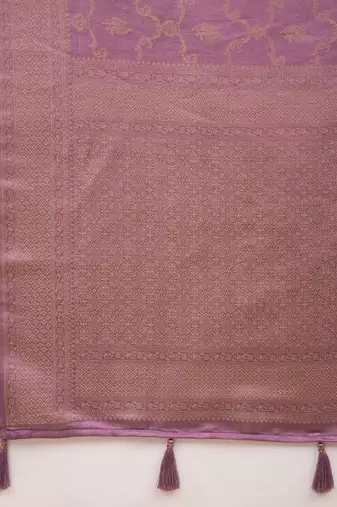 purple ethnic motifs zari satin banarasi saree