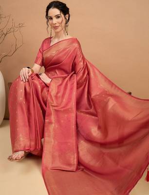 rust ethnic motifs satin designer banarasi saree 1