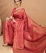 rust ethnic motifs satin designer banarasi saree