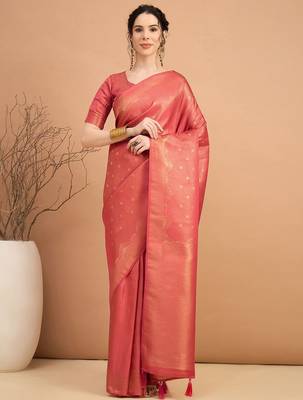 rust ethnic motifs satin designer banarasi saree 2