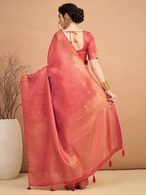 rust ethnic motifs satin designer banarasi saree 3