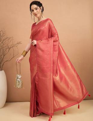 rust ethnic motifs satin designer banarasi saree 4