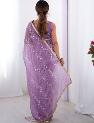 lavender embellished beads and stones silk blend saree 3