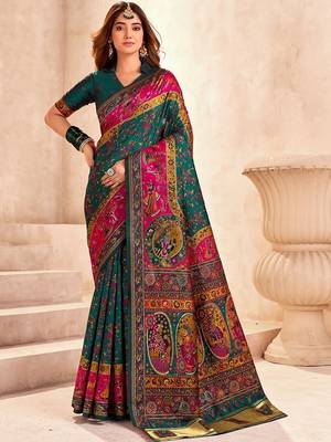 multicolor ethnic motifs zari pashmina designer saree 1