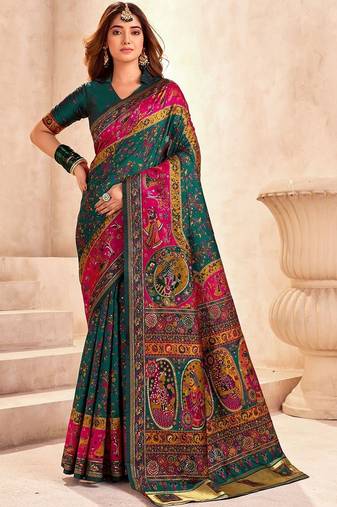 multicolor ethnic motifs zari pashmina designer saree