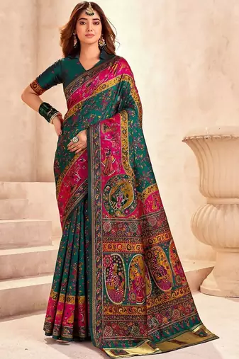 multicolor ethnic motifs zari pashmina designer saree