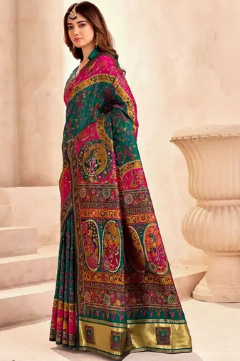 multicolor ethnic motifs zari pashmina designer saree