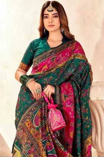 multicolor ethnic motifs zari pashmina designer saree