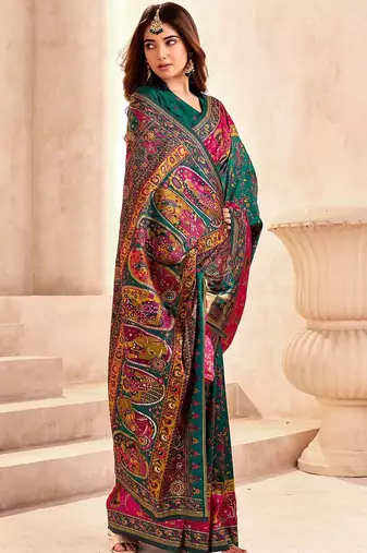 multicolor ethnic motifs zari pashmina designer saree