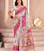 white ethnic motifs zari pashmina heavy work saree