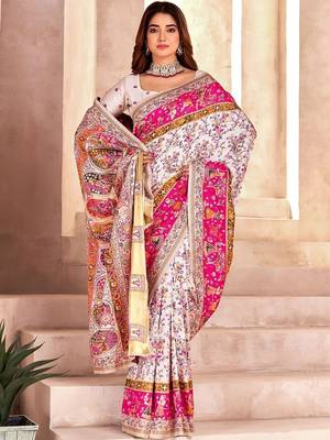 white ethnic motifs zari pashmina heavy work saree 3