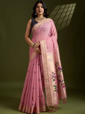 pink woven design zari handloom paithani saree 1