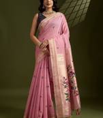 pink woven design zari handloom paithani saree