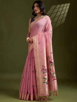pink woven design zari handloom paithani saree 2