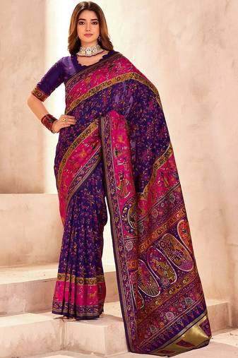 purple ethnic motifs zari pashmina saree