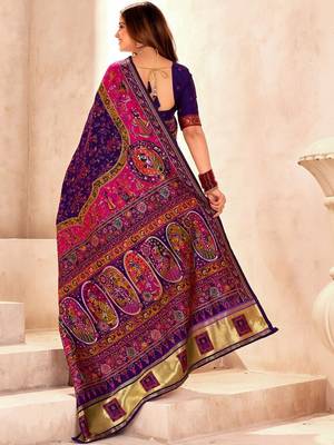 purple ethnic motifs zari pashmina saree 2