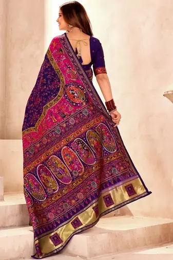 purple ethnic motifs zari pashmina saree