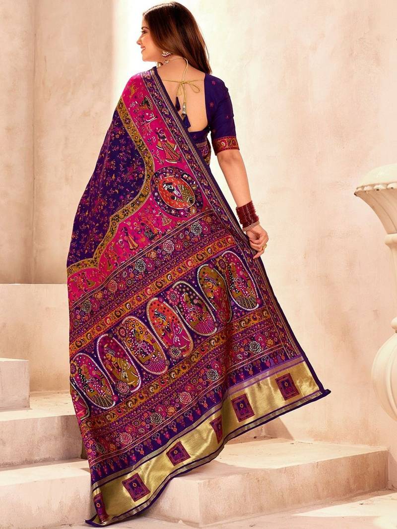 purple ethnic motifs zari pashmina saree