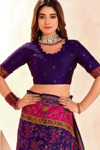 purple ethnic motifs zari pashmina saree