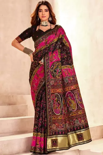 black ethnic motifs zari pashmina saree