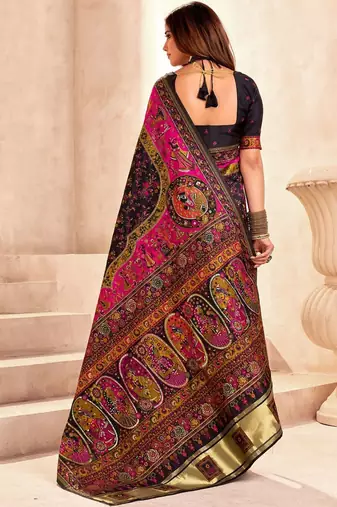 black ethnic motifs zari pashmina saree