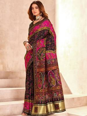 black ethnic motifs zari pashmina saree 3