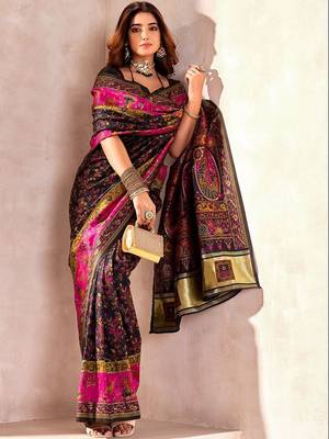 black ethnic motifs zari pashmina saree 4