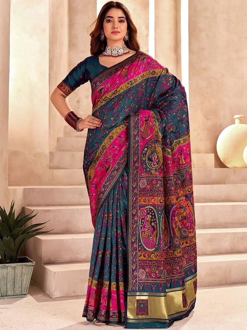 navy_blue ethnic motifs zari pashmina saree