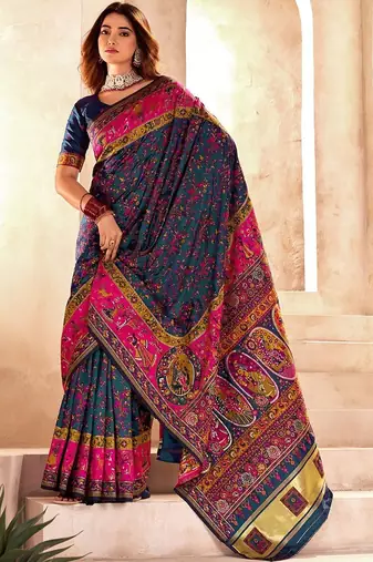 navy_blue ethnic motifs zari pashmina saree