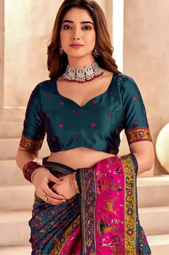 navy_blue ethnic motifs zari pashmina saree