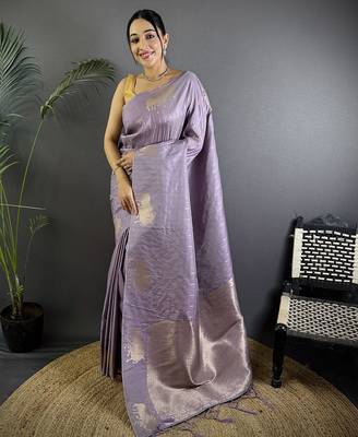 lavender woven design zari lichi silk two tone saree 1