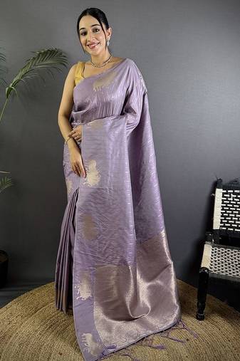 lavender woven design zari lichi silk two tone saree